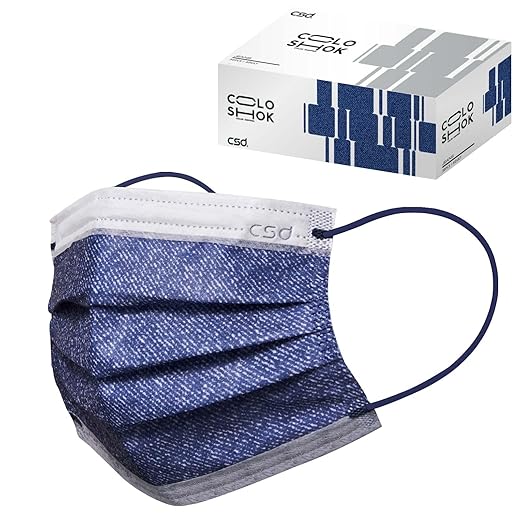 CSD Colo 30 Pcs Blue Disposable Face Masks, 3 Ply Adult Mask with Elastic Ear Loop, Nose Bridge Clip, Breathable Comfortable Mask Great for Indoor, Outdoors Use (Jean Blue)
