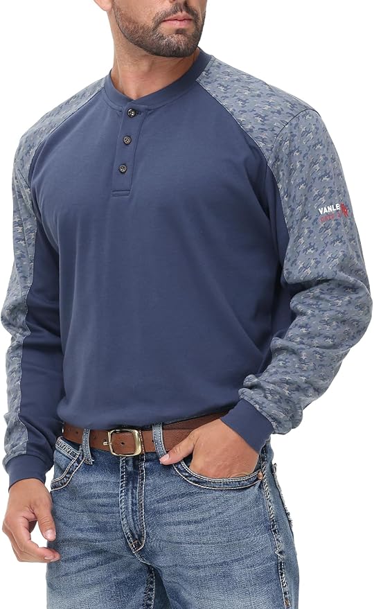 Men's Green Large Regular Fit 5.5oz 100% Cotton Long Sleeve FR Shirt for Work & Outdoor Activities
