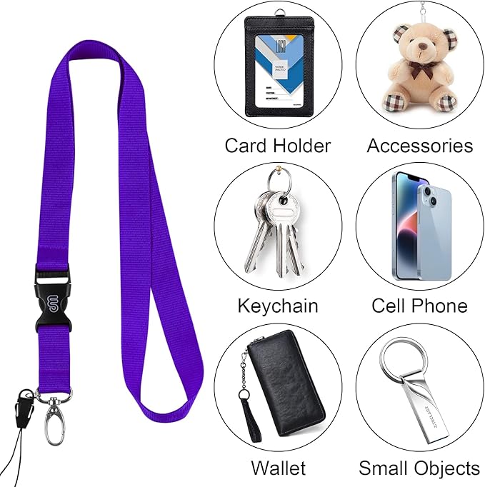 Wisdompro Office Lanyard, 5pcs 23 inch Polyester Neck Strap with Oval Clasp and Detachable Buckle for Phones, Camera, USB, Keys, Keychain, ID Name Tag Badge Holder - Purple