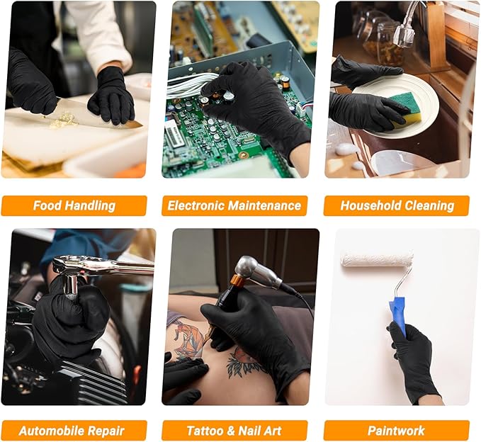 100 PCS 8 Mil Thick Black Nitrile Gloves Large for Women & Men, Disposable Chemical Resistant Latex Free Black Work Gloves Men Heavy Duty for Kitchen Cooking, Cleaning, Gardening