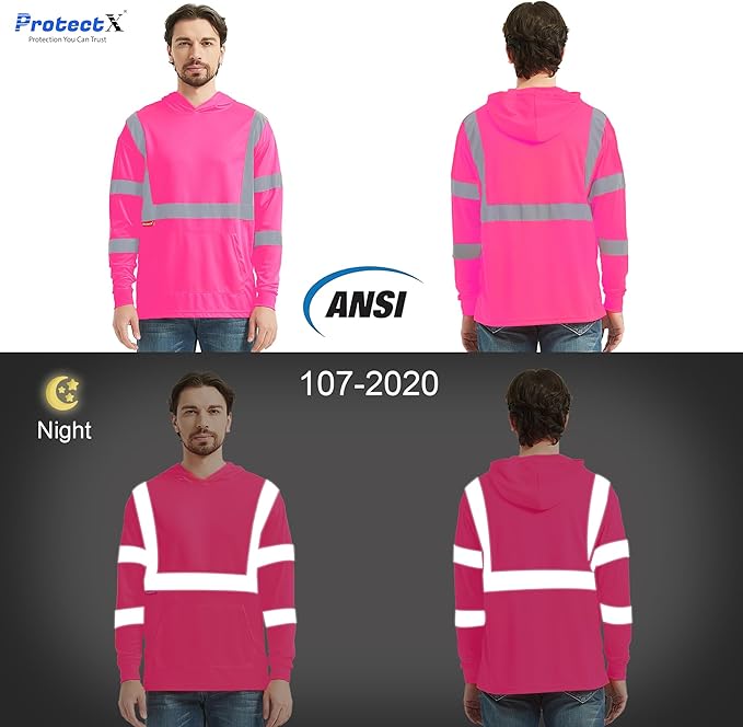 ProtectX High Visibility Long Sleeve Shirts Reflective Hi Vis Safety Shirt for Men Women Class 2-3 Construction Shirt 1 Pack