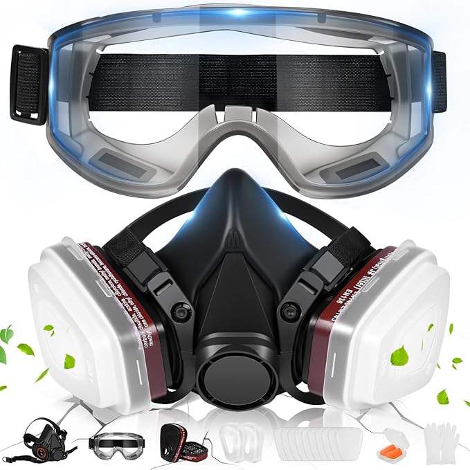 Respirator Mask with Filters - Reusable Gas Mask Against Organic Vapor Formaldehyde for Chemicals Spray Paint
