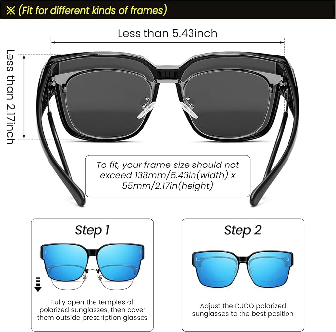 DUCO Fit Over Sunglasses for Men Women Wear Over Glasses Retro Wrap Around Polarized Sun Glasses UV400 Protection DC8981