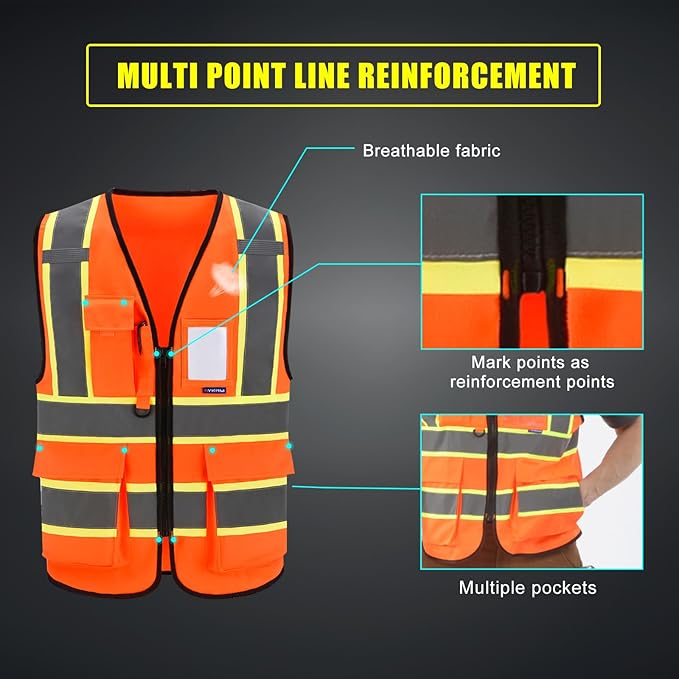 AYKRM 11 color High Vis Reflective Safety Vest for Women Men Security Pocket Zipper