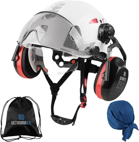 Safety Helmet with Built-in Visor Ear Muffs Kits, Hard Hat with Vented Design, ANSI Z89.1 Certified, Ideal for Industrial and Construction