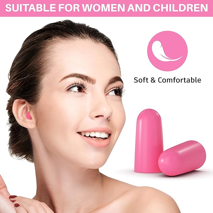 Quality Pink Foam Earplugs 100 Pair - 30dB for Small Ear Canal Side Sleepers - Soft Ear Plugs for Kids Women Children Sleeping Snoring Music Work - Noise Cancelling, Individually Wrapped & Disposable