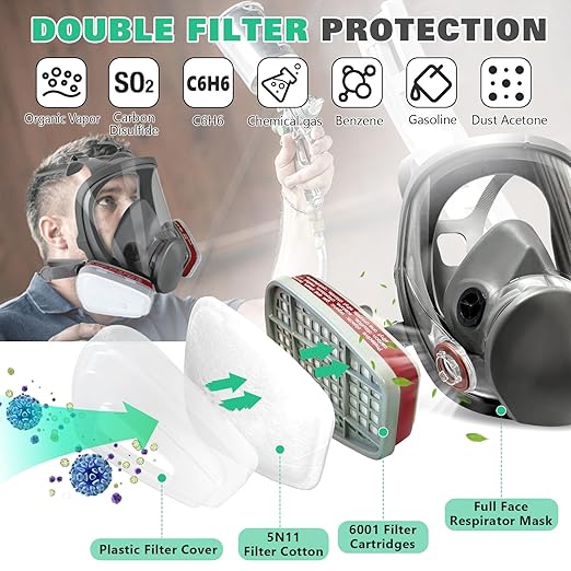 ANUNU Full Face Respirator Mask - Gas Mask with Filters for Chemical, Paint Vapors, Gases, Dust, Sanding, Welding, Woodworking, Machine Polishing