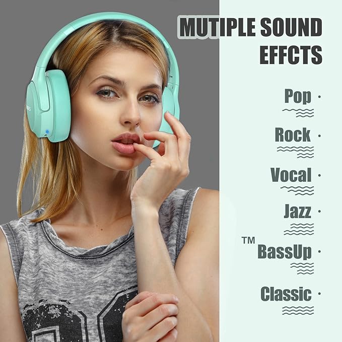 BERIBES Bluetooth Headphones Over Ear, 65H Playtime and 6 EQ Music Modes Wireless Headphones with Microphone, HiFi Stereo Foldable Lightweight Headsets(Green)