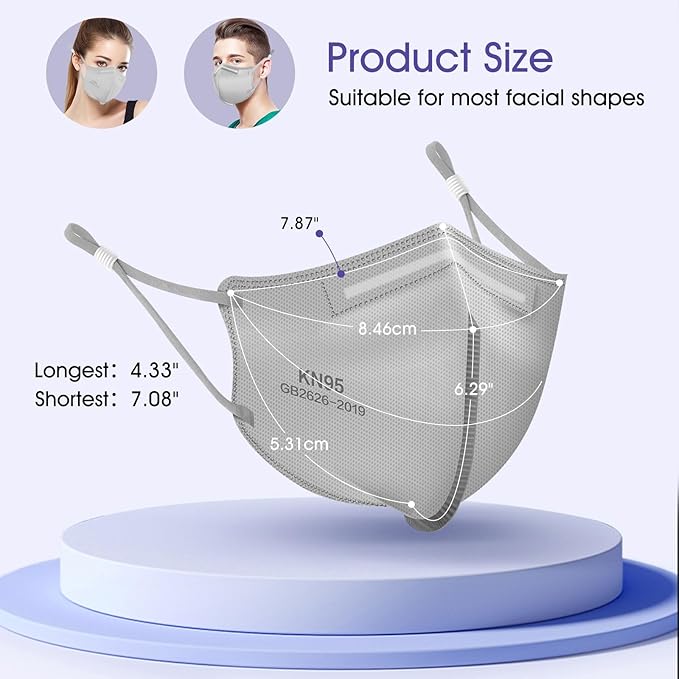 KN95 Adjustable Masks 25 Pack, Individually Wrapped Disposable Masks with Adjustable Ear Loops