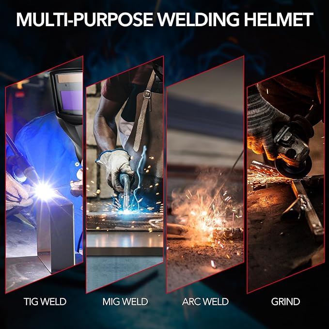 Welding Hood Auto Darkening Welding Helmet with Light True Color 1/1/1/2 Top Optical Clarity Wide Shade 9-13 Welding Mask with Grinding Weld Helmet (KTS-JS01)