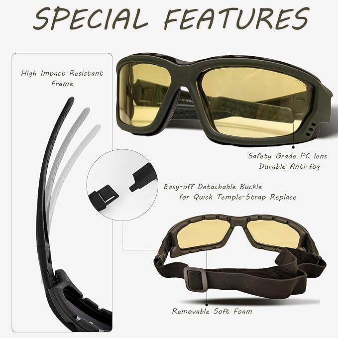 Anti-Fog Safety Motorcycle Riding Sunglasses Foam padded Goggle, Dustproof, Windproof, Hunting, Hiking, Golfing
