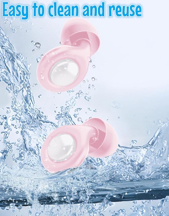 Ear Plugs for Sleeping, Reusable Soft Silicone Loop Earplugs,for Sleeping, Concert, Working, Studying, Traveling, Reduction 27dB-32db (Pink, One Size)