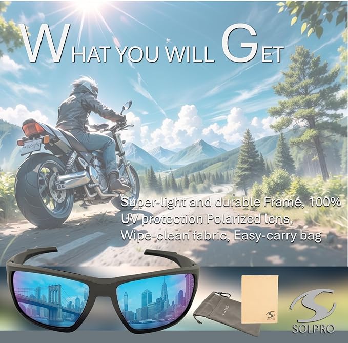 Polarized Riding Sunglasses Foam Padded Wraparound Fit Men Women Motorcycle Driving Running Cycling Fishing