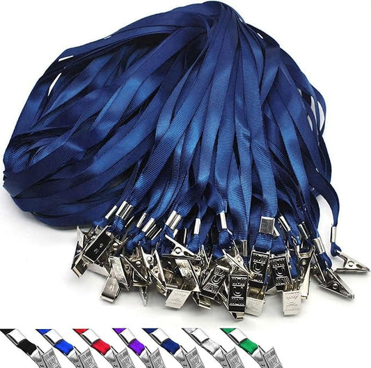 Lanyards 100 Pack Nylon Flat Badge Lanyard for Id Badge Name Tag (Navy Blue, 100 Pack)