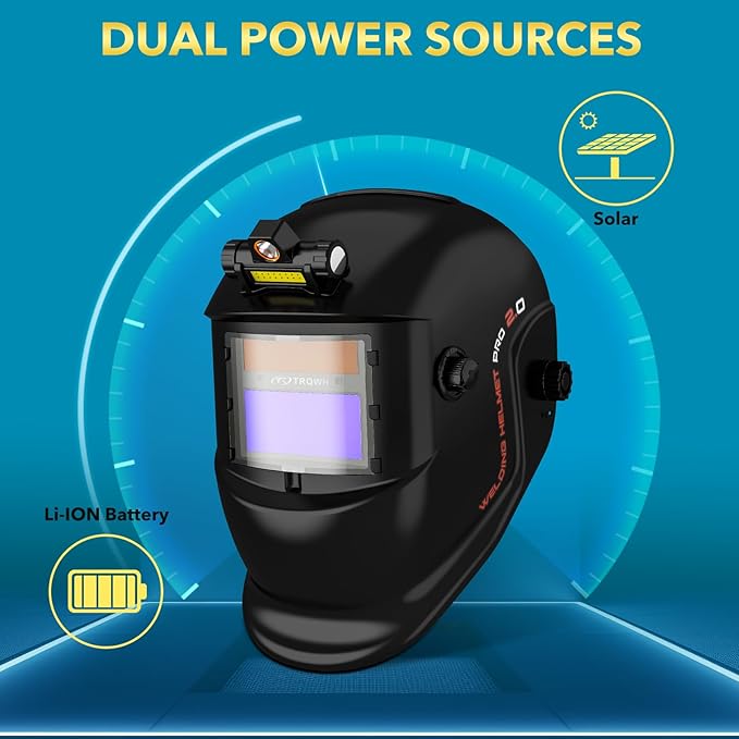 Welding Helmet with Light True Color Auto Darkening Welding Helmets for Men Solar Powered Welding Hood with 2 Arc Sensor Wide Shade 4/9-13 for TIG MIG ARC Cool Welder Mask (TRQ-HS01)