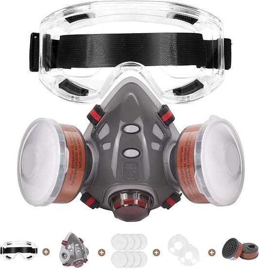 Reusable Respirator Mask with Filters - Chemical Gas Dust Masks w/Goggles for Painting Spraying Sanding Welding Woodworking (308)