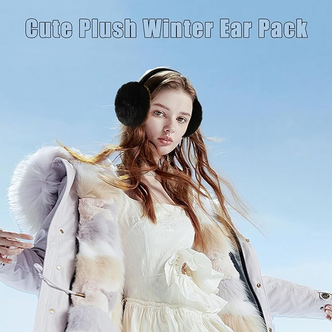 Ear Muffs for Winter Women Men, Adjustable Faux Fur Earmuffs, Fluffy Ear Warmers, Foldable Ear Warmer Earmuffs