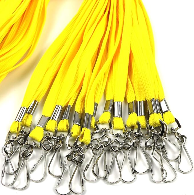 Beebel Lanyards 100 Pack Black Lanyards with Swivel Hook Clips for ID Name Badge Holder (Yellow, 100 Pack)