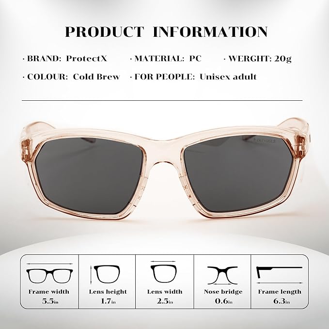 ProtectX Stylish Anti-Fog & Scratch-Resistant Safety Glasses With Readers, UV Protection Goggles, Anti-Impact Lightweight Glasses for Men＆Women Cold Brew Tinted Smoke - 2 Pack