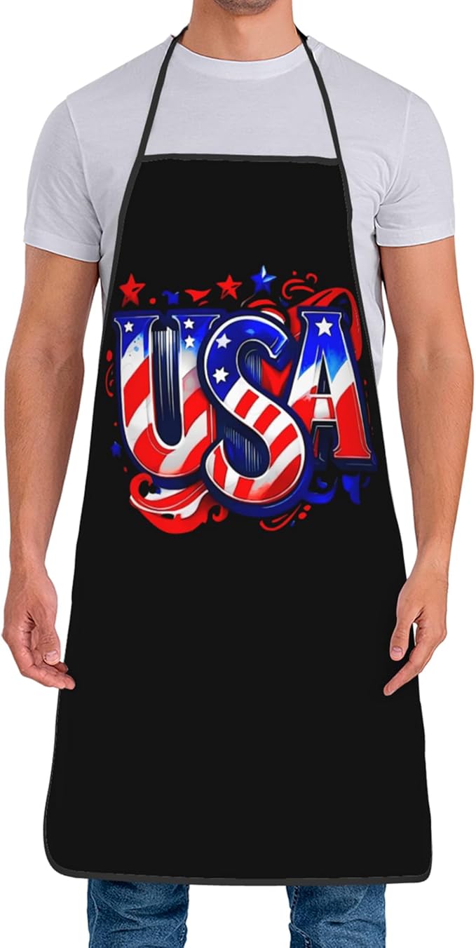 USA American Flag Aprons Mens Aprons Funny Cooking Kitchen Aprons for Women Fathers Day Gift His Hers Gifts Couple Gifts for Wedding Cool Bridal Shower Engagement Anniversary