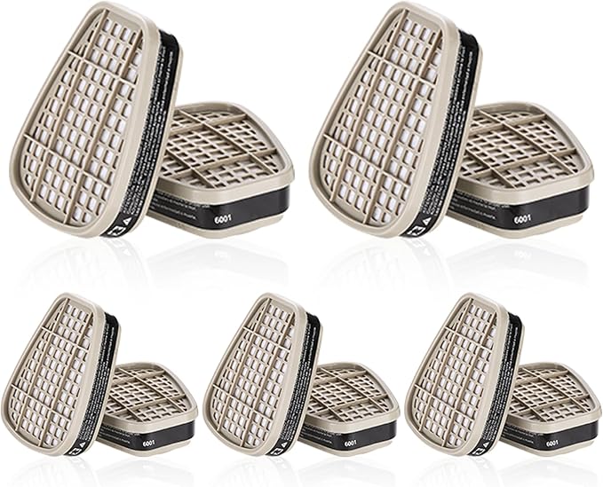 5 Pair Respirator Cartridges & Filters, 6001 Filter Cartridges for Respirator, Proof Organic Vapors, Paint and Chemical, Replacement Respirator Filters for 6200, 6502, 7502, 6800, 4008 Series