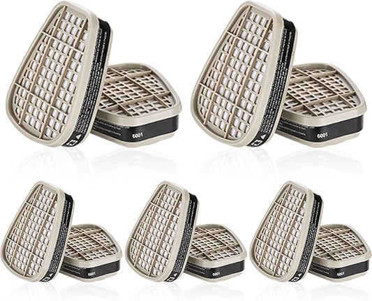 5 Pair Respirator Cartridges & Filters, 6001 Filter Cartridges for Respirator, Proof Organic Vapors, Paint and Chemical, Replacement Respirator Filters for 6200, 6502, 7502, 6800, 4008 Series