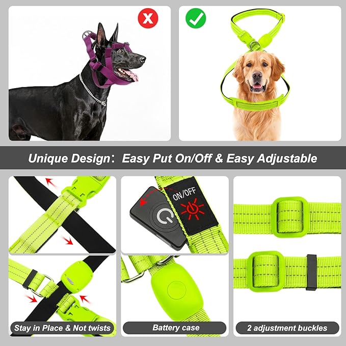 Light Up Dog Vest Harness Rechargeable, Adjustable & Reflective LED Lighted Dog Harness, Glow Dark Dog Light Harness for Night Safety Walking, Green Extra Large