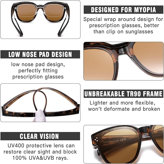 DUCO Fit Over Sunglasses for Men Women Wear Over Glasses Retro Wrap Around Polarized Sun Glasses UV400 Protection DC8981
