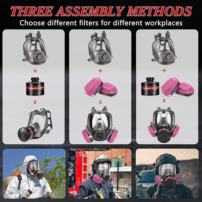 Full Face Respirator Mask, Gas Masks Survival Nuclear and Chemical, Gas Respirator with Activated Carbon Filters