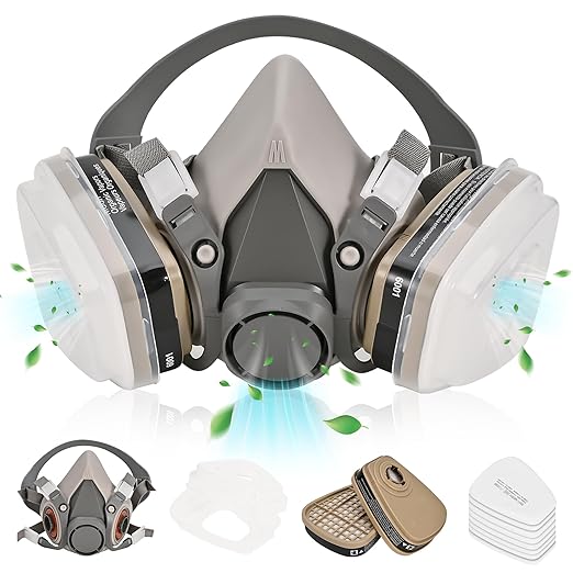 Respirator Mask with Filters - Half Face Paint Respirator Mask for Painting, Organic Vapor, Dust, Welding, Woodworking, Chemical and Professional Breathing Protection Reusable
