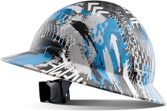 LANON Full Brim Hard Hat, OSHA Construction Work Approved, Premium Blue Pattern Design, FRP Safety Helmet with 4 Point Adjustable Ratchet Suspension, Class C