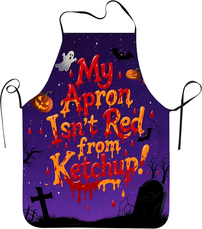 Halloween Aprons Gifts for Women Mens My Apron Isn't Red from Ketchup Cooking Apron, Funny Gift for Him Her,His Hers (1 Pcs)