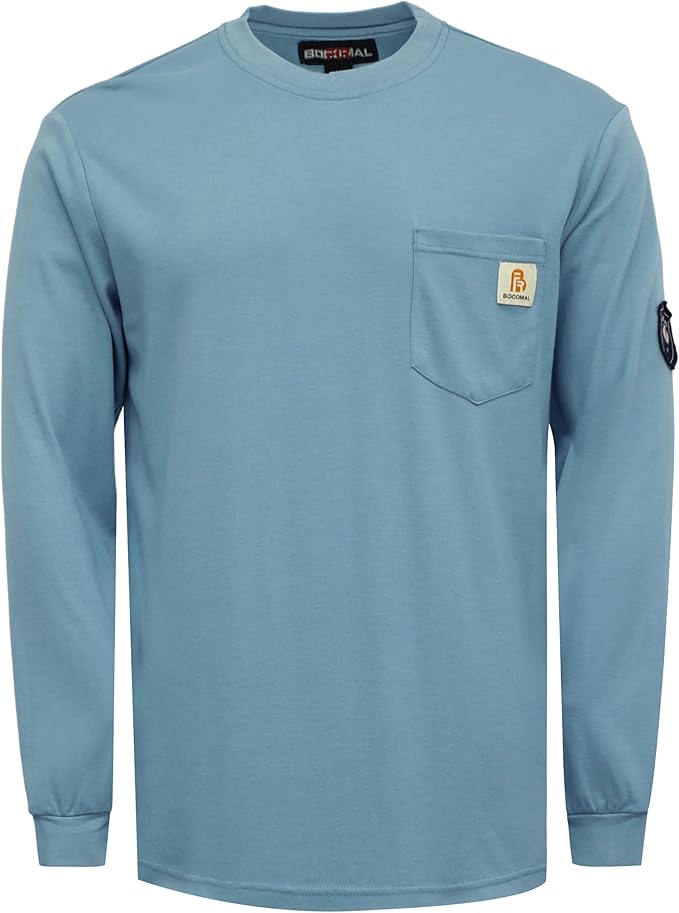 BOCOMAL FR Shirts Lightweight Classic Crew Long Sleeve Fire Resistant Shirt CAT2