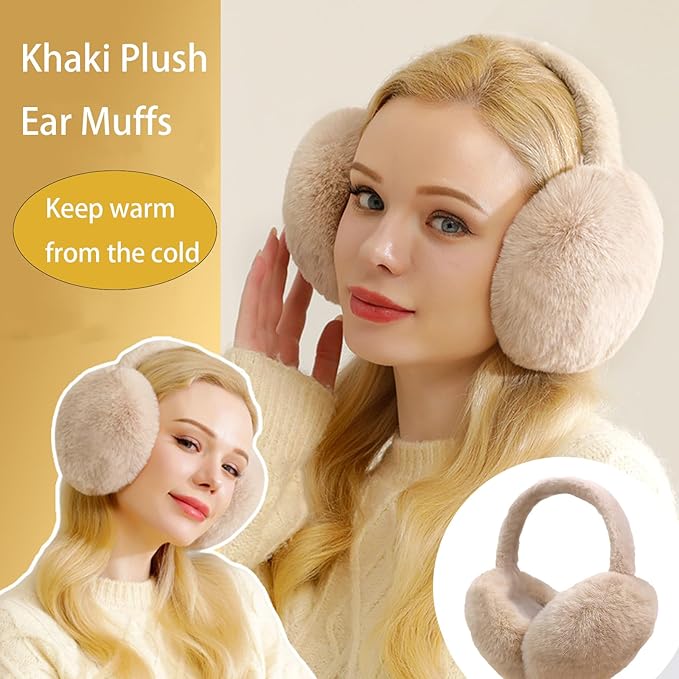 Ear Muffs for Winter Women Men, Adjustable Faux Fur Earmuffs, Fluffy Ear Warmers, Foldable Ear Warmer Earmuffs