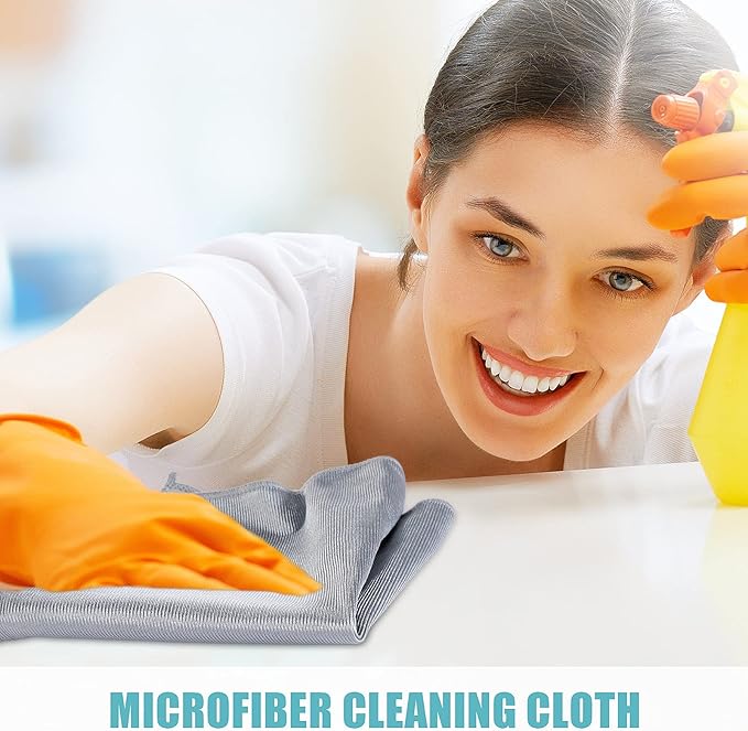 Tatuo 18 Pcs Microfiber Glass Cleaning Cloths (16 x 16) Polishing Cloth - Streak Free - Lint Free - Quickly Clean Windows, Glasses, Windshields, Mirrors, Stainless Steel, Monitor(Blue Gray)