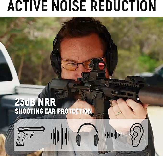 Shooting Ear Protection for Gun Range, Active Noise Reduction NRR 23dB, Shooting Ear Muffs Hearing Protection