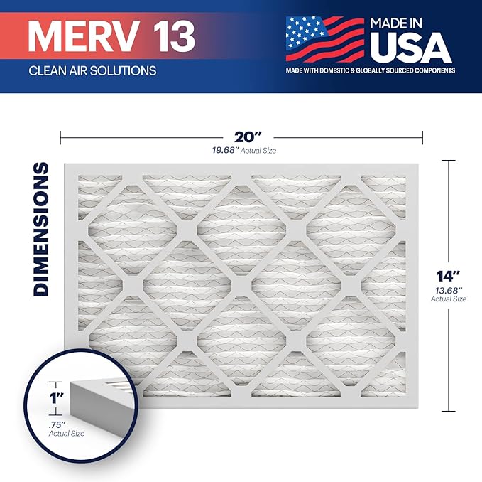 BNX TruFilter 14x20x1 MERV 13 (12-Pack) AC Furnace Air Filter - MADE IN USA - Electrostatic Pleated Air Conditioner HVAC AC Furnace Filters - Removes Pollen, Mold, Bacteria, Smoke