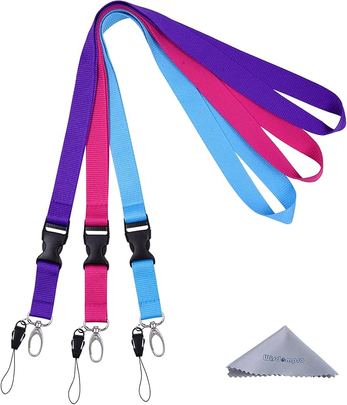 Wisdompro Office Lanyard, 3 Pack 23 inch Quick Release Neck Strap Lanyard with Detachable Buckle, String Loop for Keys, ID Badges, Card Holder, USB Flash Drives, Phones - Purple, Hot Pink, Light Blue