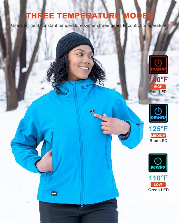 DEWBU Heated Jacket for Women with 12V Battery Pack Winter Outdoor Soft Shell Electric Heating Coat