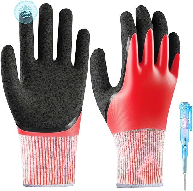 Xin Tester 1000V Electrician Insulated Gloves, High Voltage Resistance Electrical Work Gloves Rubber Non-Slip Texture Waterproof Electrician Tool(Red)