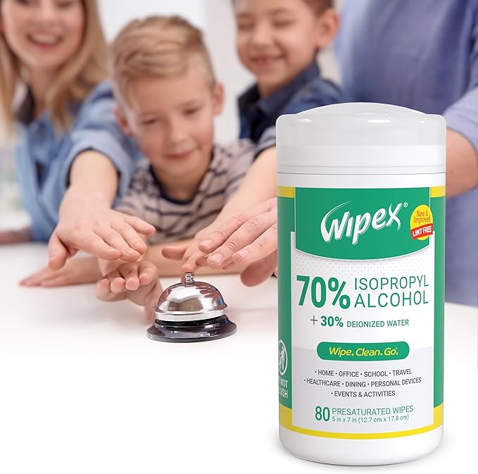 Wipex 70% Isopropyl Alcohol Wipes for Electronics - 80ct Large Lint Free IPA Tech Wipes in Sealed Canister to clean Surfaces, Electronics, Computer Screens, Glasses and Sensitive Devices, 1 Pack