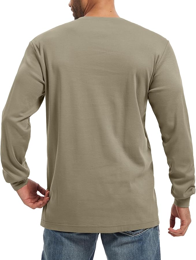 WORKWEYA Men's FR Shirts 6.5oz Lightweight Long Sleeve Flame Resistant T-Shirt NFPA 2112/CAT2