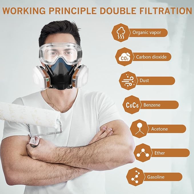 Gas Masks Survival Nuclear and Chemical - Reusable Full Face Respirator Gas Mask with Activated Carbon Filter
