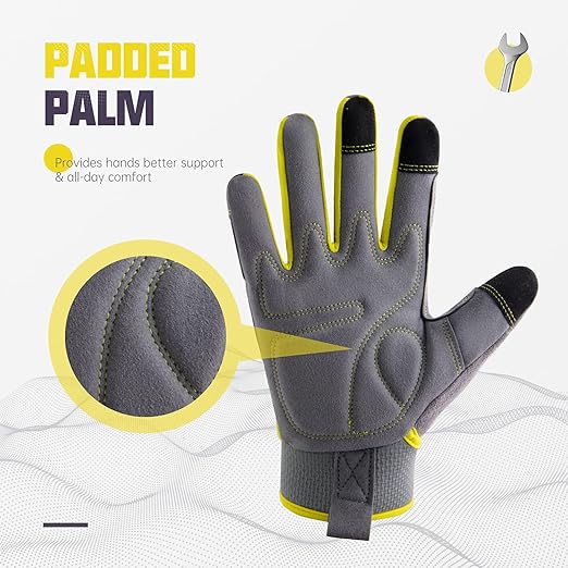 HANDLANDY Work Gloves Mens & Women, Utility Safety Mechanic Working Gloves Touch Screen, Flexible Breathable Yard Work Gloves (X-Large (Pack of 1), Grey&Yellow)