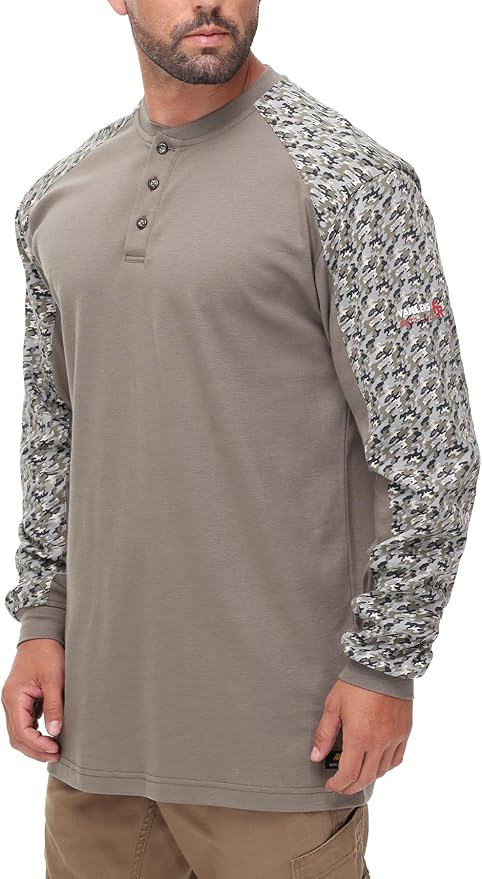 Men's Green Large Regular Fit 5.5oz 100% Cotton Long Sleeve FR Shirt for Work & Outdoor Activities