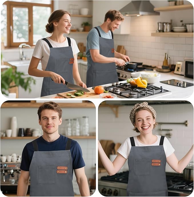 chef apron for men with Pockets - Cotton Canvas Cross Back Chefs cooking Aprons,for kitchen,restaurant,grilling