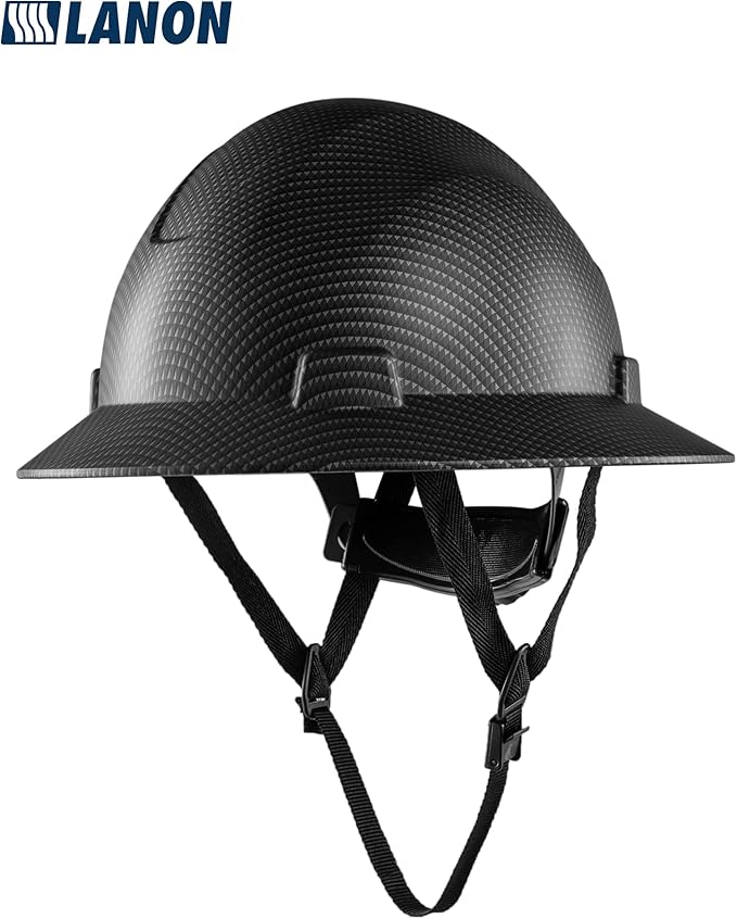 LANON Full Brim Hard Hat, OSHA Construction Work Approved, Premium Grey Dots Design, FRP Safety Helmet with 4 Point Adjustable Ratchet Suspension, Class C