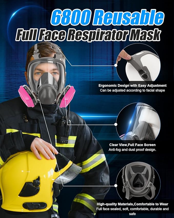 Full Face Respirator Mask with 60921 &2097 Filters - 6800 Reusable Gas Mask Against Dust Organic Vapor Anti-fog Mask for Epoxy Resin, Chemicals, Painting, Car Spraying, Woodworking, Welding, Polishing
