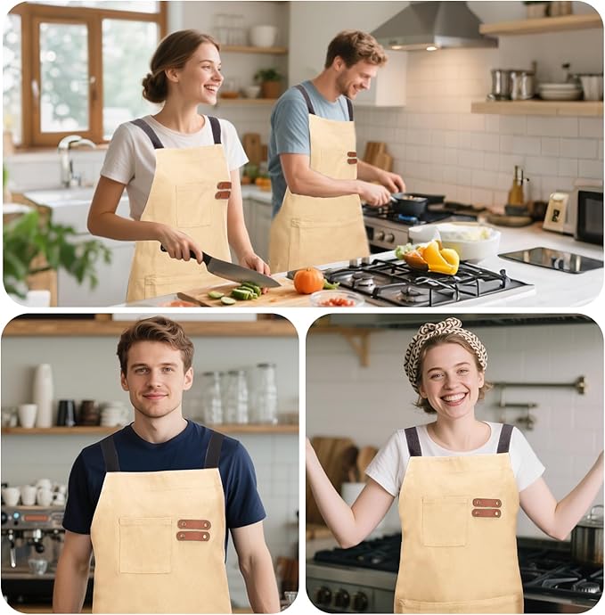 chef apron for men with Pockets - Cotton Canvas Cross Back Chefs cooking Aprons,for kitchen,restaurant,grilling