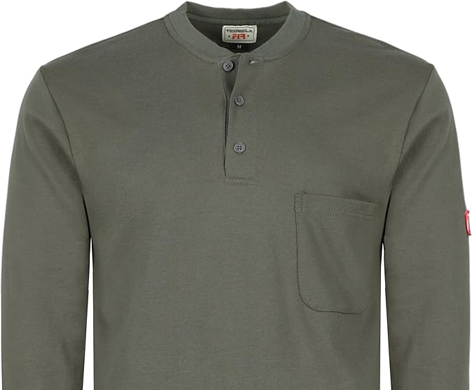 TICOMELA FR T Shirt Flame Resistant Shirt 5.5oz 100% Cotton Light Weight Workwear Men's Long Sleeve Henley Shirts
